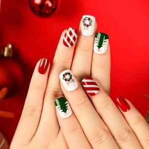 24 pcs Christmas Press On Nails Short Length Square Shape